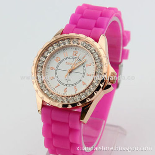 Man sports watch, metal bezel on case, soft silicone band, 3atm waterproof